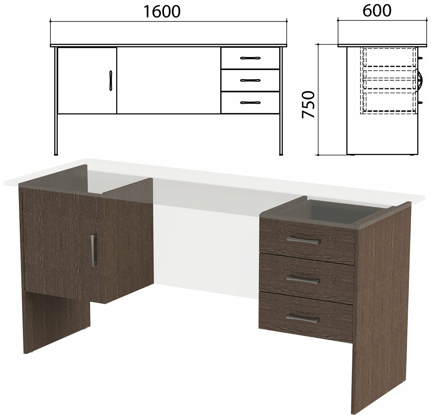 Каркас к столам письменным с 2 тумбами "Канц" 1600х600х750 мм, цвет венге, СК29.16.2 - 1 шт.