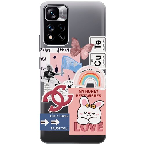 Силиконовый чехол с принтом Cute Stickers для Xiaomi Redmi Note 11 Pro+ 5G / Xiaomi 11i / Сяоми Редми 11 Про+ 5г / Ксиаоми 11и матовый чехол cute stickers для xiaomi redmi note 11 pro сяоми редми ноут 11 про с 3d эффектом черный