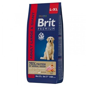 Корм Brit Premium Dog Adult Large and Giant для взрослых собак крупных и гигантских пород, с курицей 15 кг