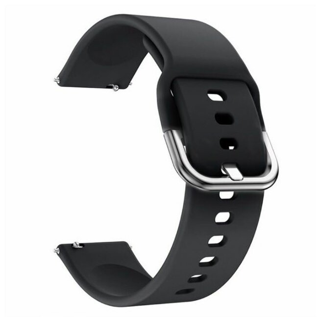 Силиконовый ремешок для Samsung Galaxy watch/ Amazfit Pace/Stratos 1/2/2s/GTR 47 мм/Sport Watch 22 мм черный гладкий. Серебриистая застежка