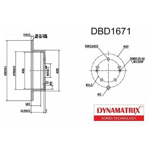 Тормозной диск задний (комплект 2 шт.) Dynamatrix-Korea DBD1671 для Hyundai Santa Fe II