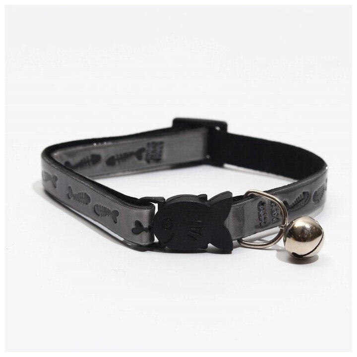 фото Ошейник кошачий со светоотражающим покрытием "Рыбки", 30 х 1 см, серебристый