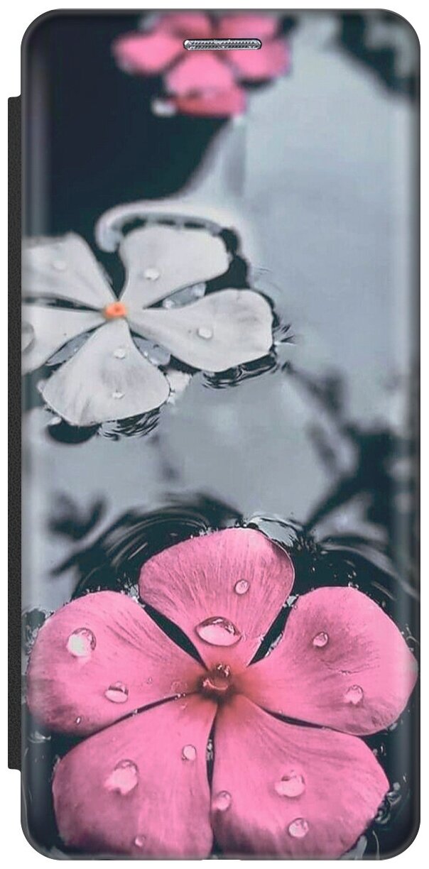Чехол-книжка на Xiaomi Redmi Note 8 Pro, Сяоми Редми Ноут 8 Про c принтом "Фиалки в воде" черный