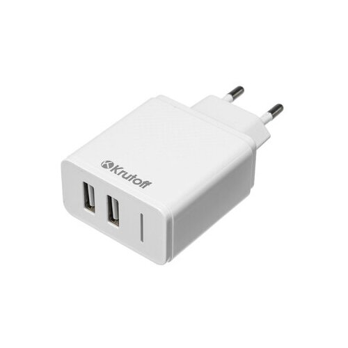 Сетевое зарядное устройство Krutoff, комплект 2 шт., 2 USB, 2.4 A, белое