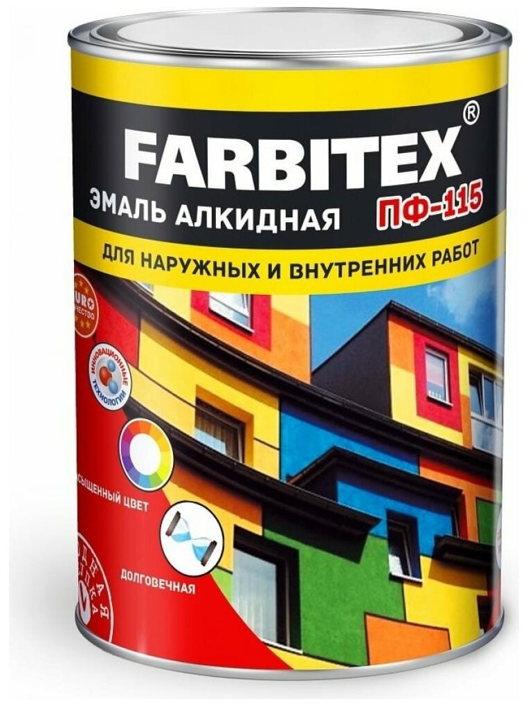 Эмаль алкидная ПФ-115 FARBITEX (Артикул: 4300006003; Цвет: Светло-серый; Фасовка = 0,8 кг) - фотография № 1