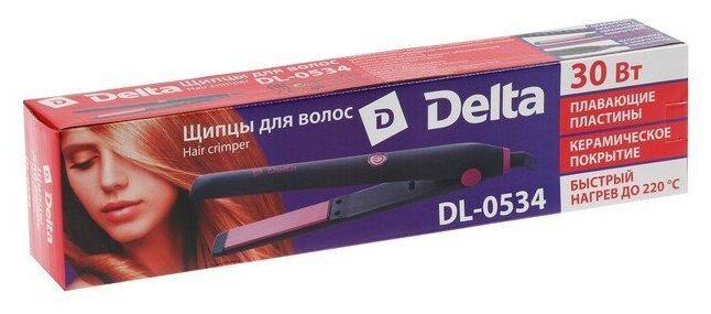 Щипцы для волос DELTA DL-0534 черный с розовым : керамическое покрытие (20) - фотография № 7