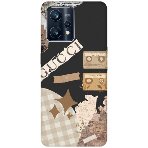 Матовый Soft Touch силиконовый чехол на Realme 9 Pro+, Рилми 9 Про+ с 3D принтом GUCCI Stickers черный матовый soft touch силиконовый чехол на realme 9 pro рилми 9 про с 3d принтом cosmoturtles черный