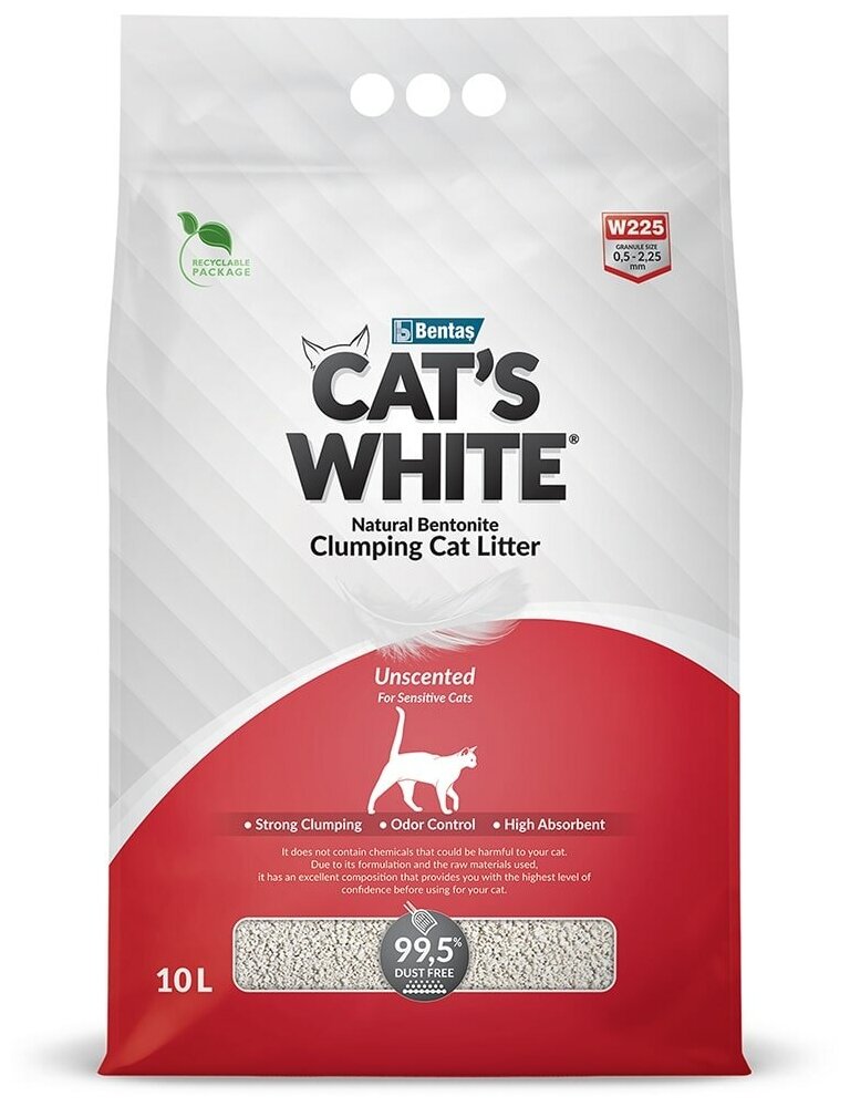 Наполнитель для кошачьего туалета Cat's White Natural комкующийся натуральный без ароматизатора (10л)