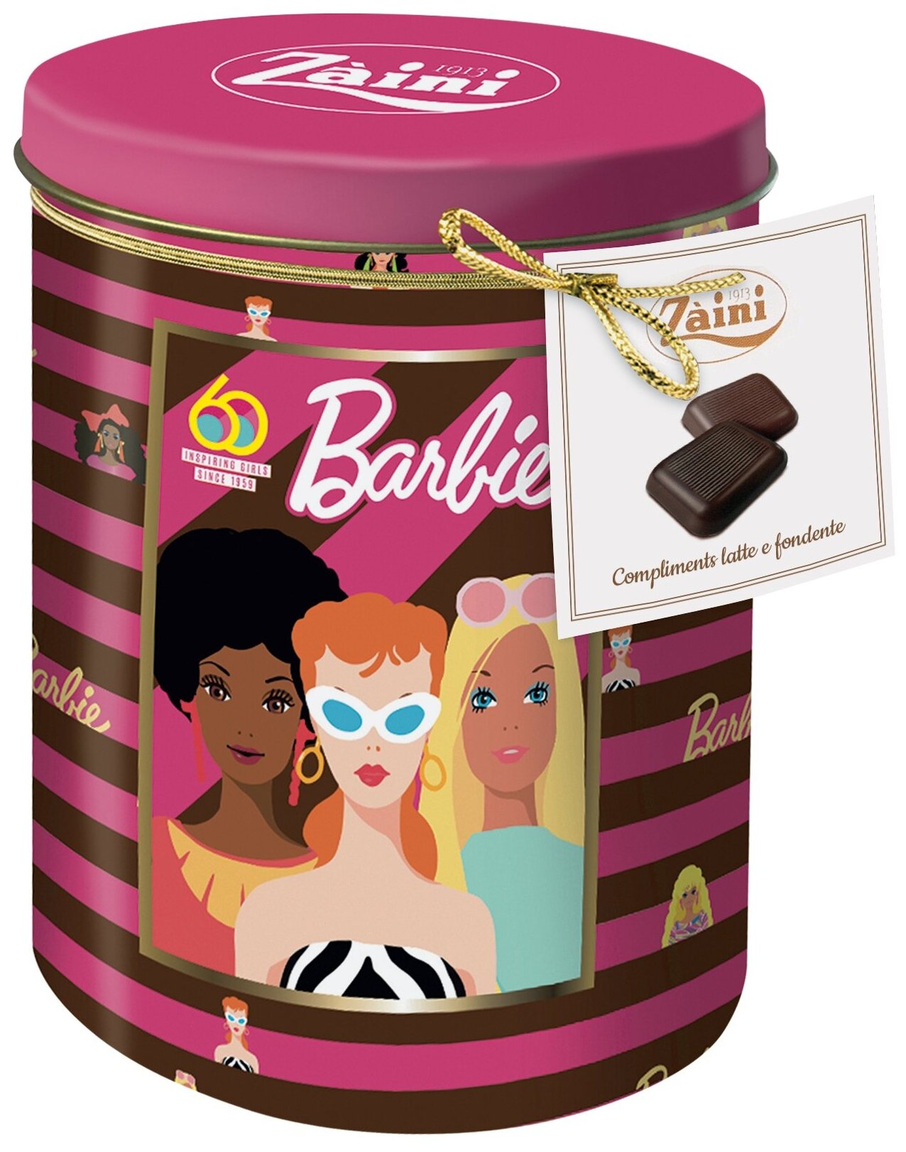 Ассорти шоколадных мини-плиток Zaini из молочного и темного шоколада "BARBIE" ж/б, 100г