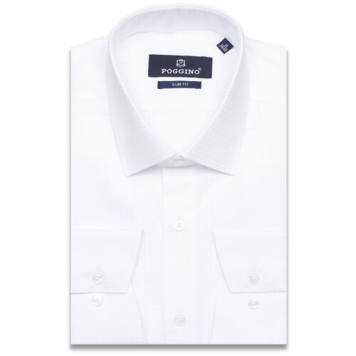 Рубашка POGGINO, размер (54)2XL, белый корейская модная мужская черно белая рубашка в клетку с длинными рукавами приталенная повседневная рубашка с лацканами и пуговицами не тр