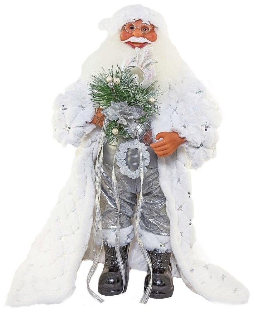 Новогодняя фигурка Дед Мороз в белой шубе высота 60 см