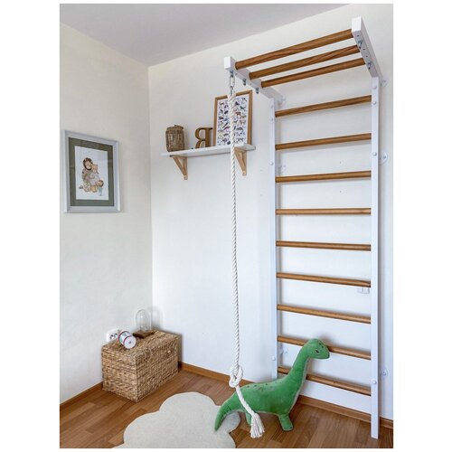 Шведская стенка с турником рукоходом Асланд, белый 230 см, спортивный комплекс для детей Woodream Baby