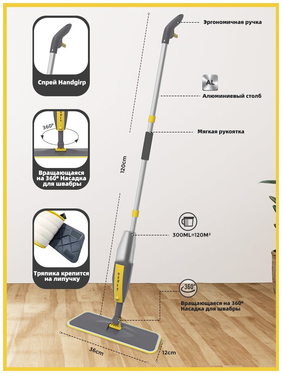Швабра-распылитель, 3 шт., насадка и зажим для швабры - фотография № 7