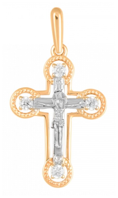 Крестик АЛЕКСАНДРА, комбинированное золото, 585 проба, фианит