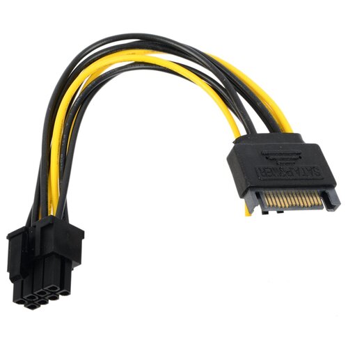 Переходник питания для PCI-Ex видеокарт Molex 4pin (M) + SATA 15pin (M) - 8pin ORIENT C578 orient c574 переходник питания sata 15pin m