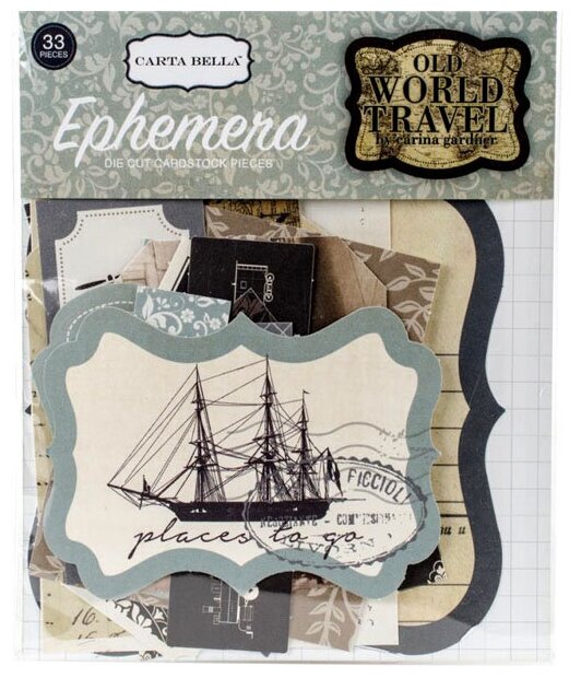 Высечки Old World Travel by Carina Gardner, размер от 30x100 мм, в наборе 33 элемента, Carta Bella