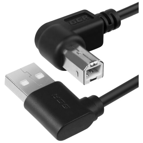 GCR Кабель 1.0m USB 2.0, AM угловой левый/BM угловой правый, черный, 28/28 AWG, экран, армированный, морозостойкий gcr кабель 0 5m usb 2 0 am bm угловой правый черный 28 24 awg