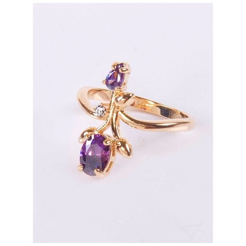 фото Кольцо lotus jewelry, бижутерный сплав, золочение, аметист, фианит, размер 20, фиолетовый