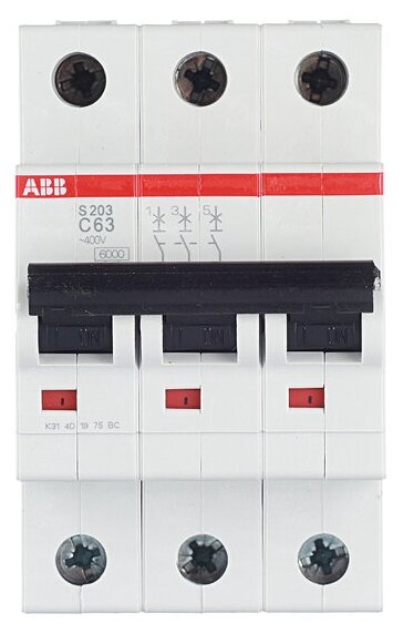 Автоматический выключатель ABB S203 (2CDS253001R0634) 3P 63А тип C 6 кА 400 В на DIN-рейку