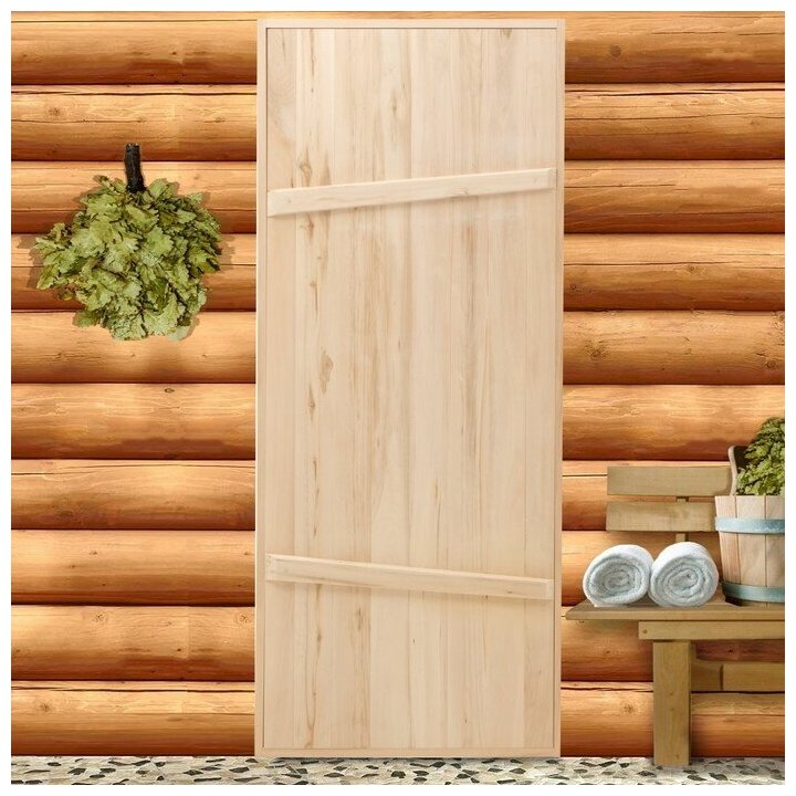 Дверной блок для бани, 190×80см, из липы, на клиньях, массив, "Добропаровъ" 7443966