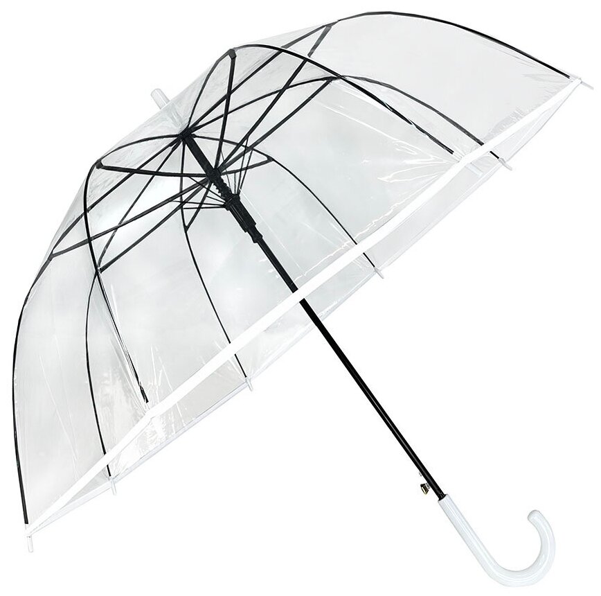 Meddo Прозрачный зонт женский с глубоким куполом и белым кантом