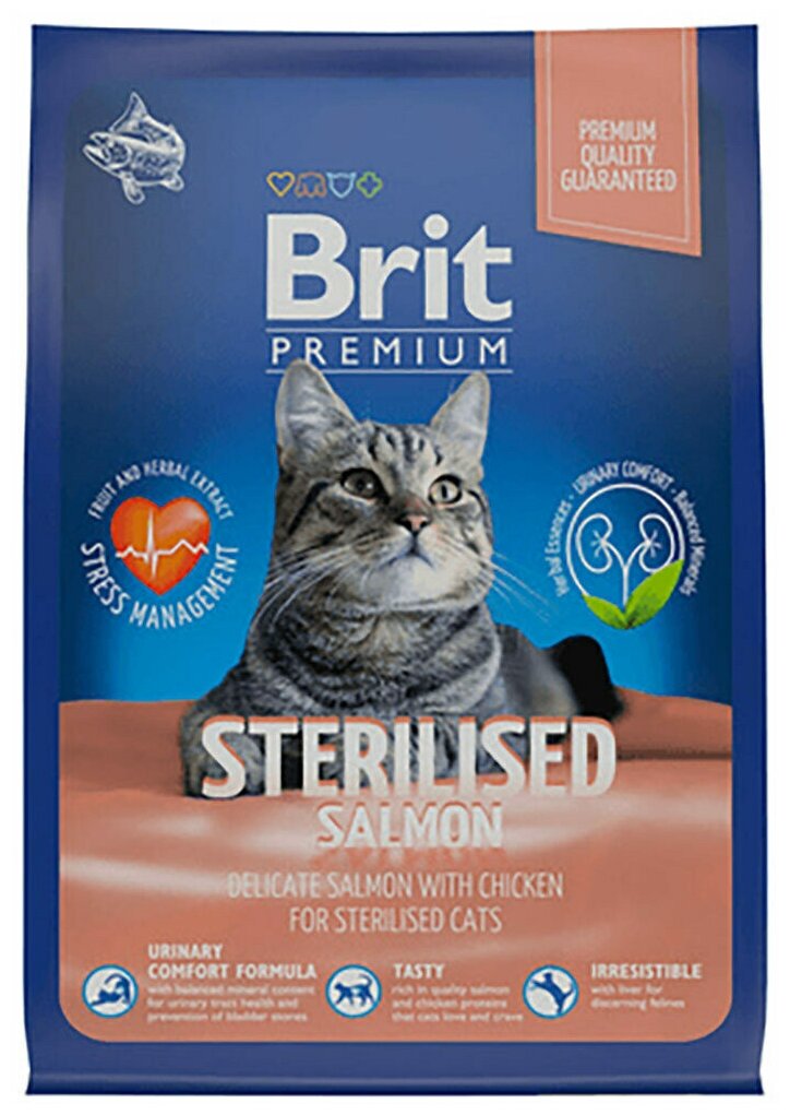 Сухой корм премиум класса Brit Premium Cat Sterilized Salmon & Chicken с лососем и курицей для взрослых Стерилизованых кошек 0,4 кг - фотография № 14