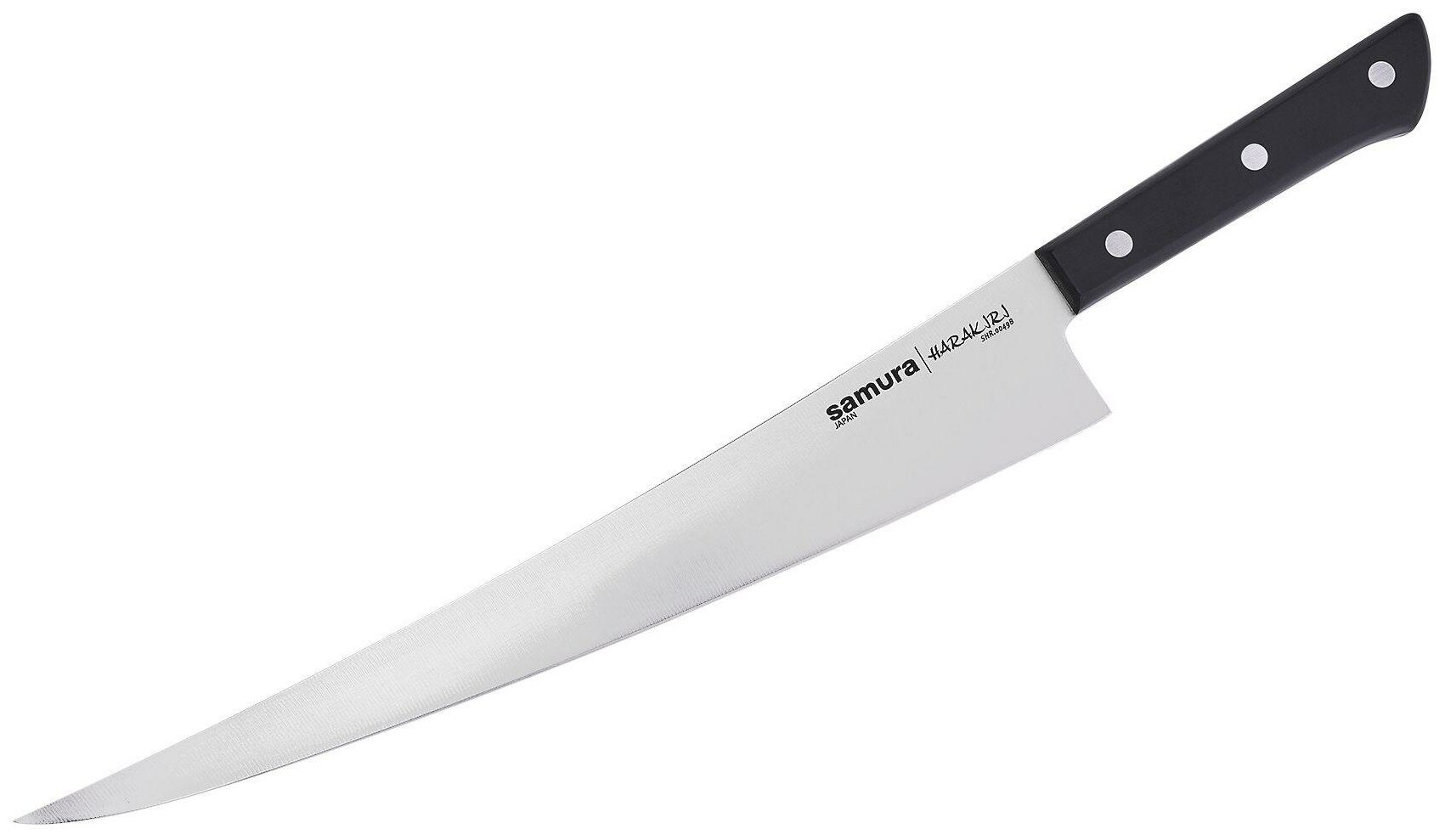 Нож для тонкой нарезки рыбы, суши, мяса (длинный слайсер) кухонный Samura Harakiri 290мм SHR-0049B