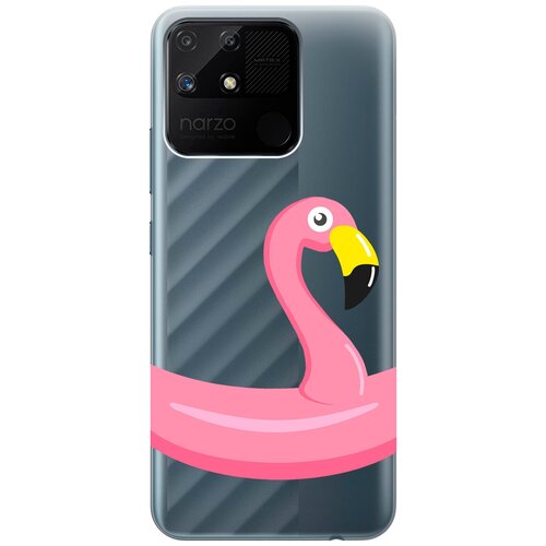 Силиконовый чехол с принтом Flamingo Swim Ring для Realme narzo 50A / Рилми Нарзо 50А силиконовый чехол на realme narzo 50a рилми нарзо 50а silky touch premium с принтом witch on a broomstick сиреневый