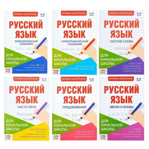 Шпаргалки по русскому языку набор «Для начальной школы», 6 шт. краткий справочник по русскому языку