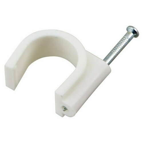 Скоба пластиковая D 14 мм круглая с гвоздем Volsten V02-6W-1-14-050 белая цена за пакет 50 штук 85₽