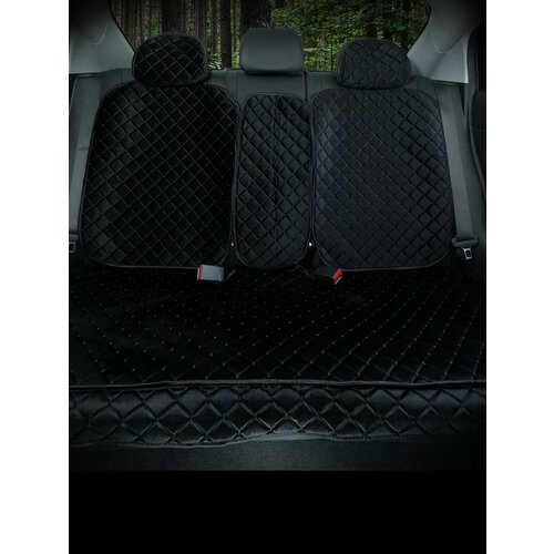 Накидка на заднее сиденье автомобиля универсальная из велюра с боками. Ткань ромб черная, строчка черная /Подарок автомобилисту