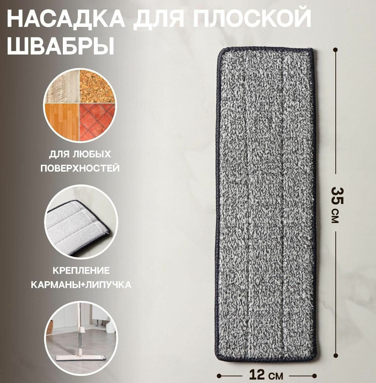 Насадка для швабры с отжимом, карманы с одной стороны, микрофибра, 35 х 12 см