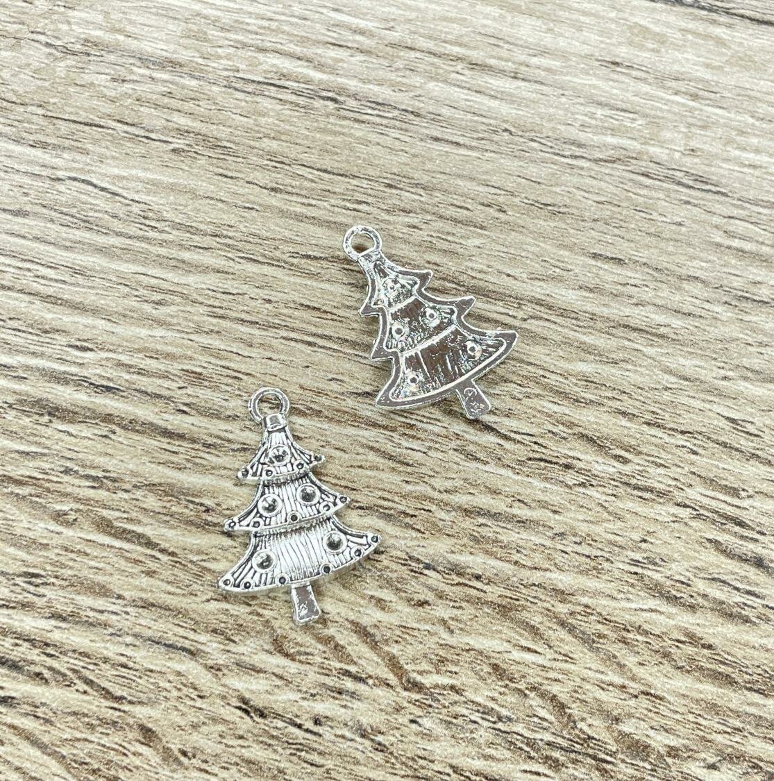 Металлическая подвеска "Елочка" серебро, размер 25*18 мм, 3 шт