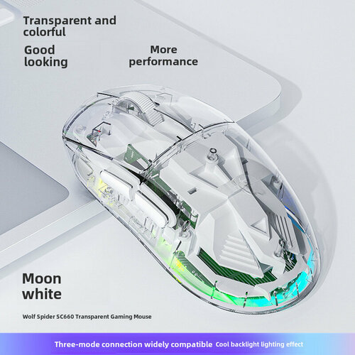 Мышь Tarantula SC660 беспроводная трехрежимная игровая для ноутбука прозрачная лунно-белая 2603₽