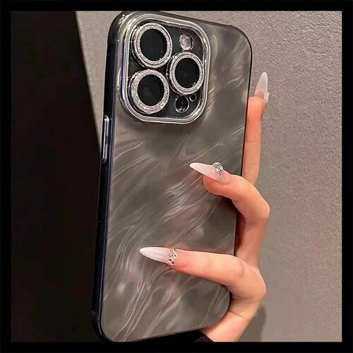 фото Чехол-зеркало colorful roses "water wave black" для iphone 13, тпу+акрил, мигающие бриллианты