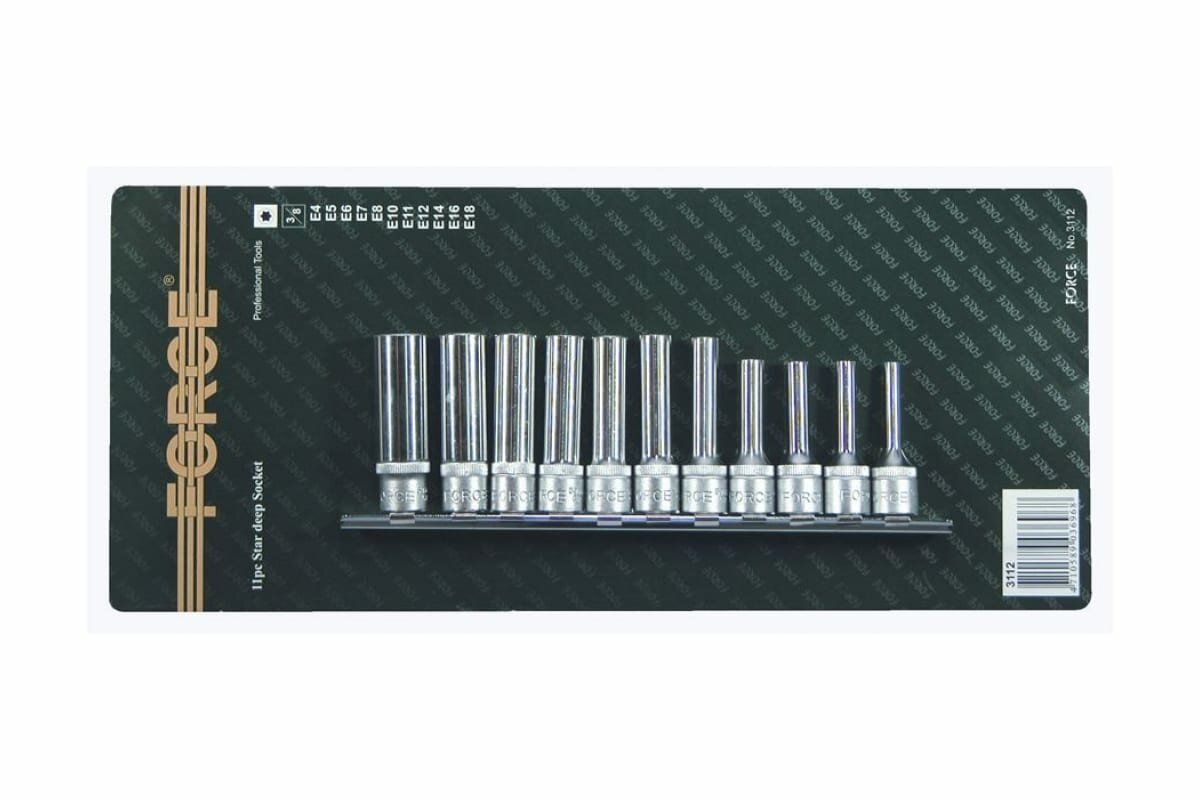 FORCE Набор торцевых головок 3/8"DR Е-профиль глубоких (Е4-18), 11 пр. F-3112