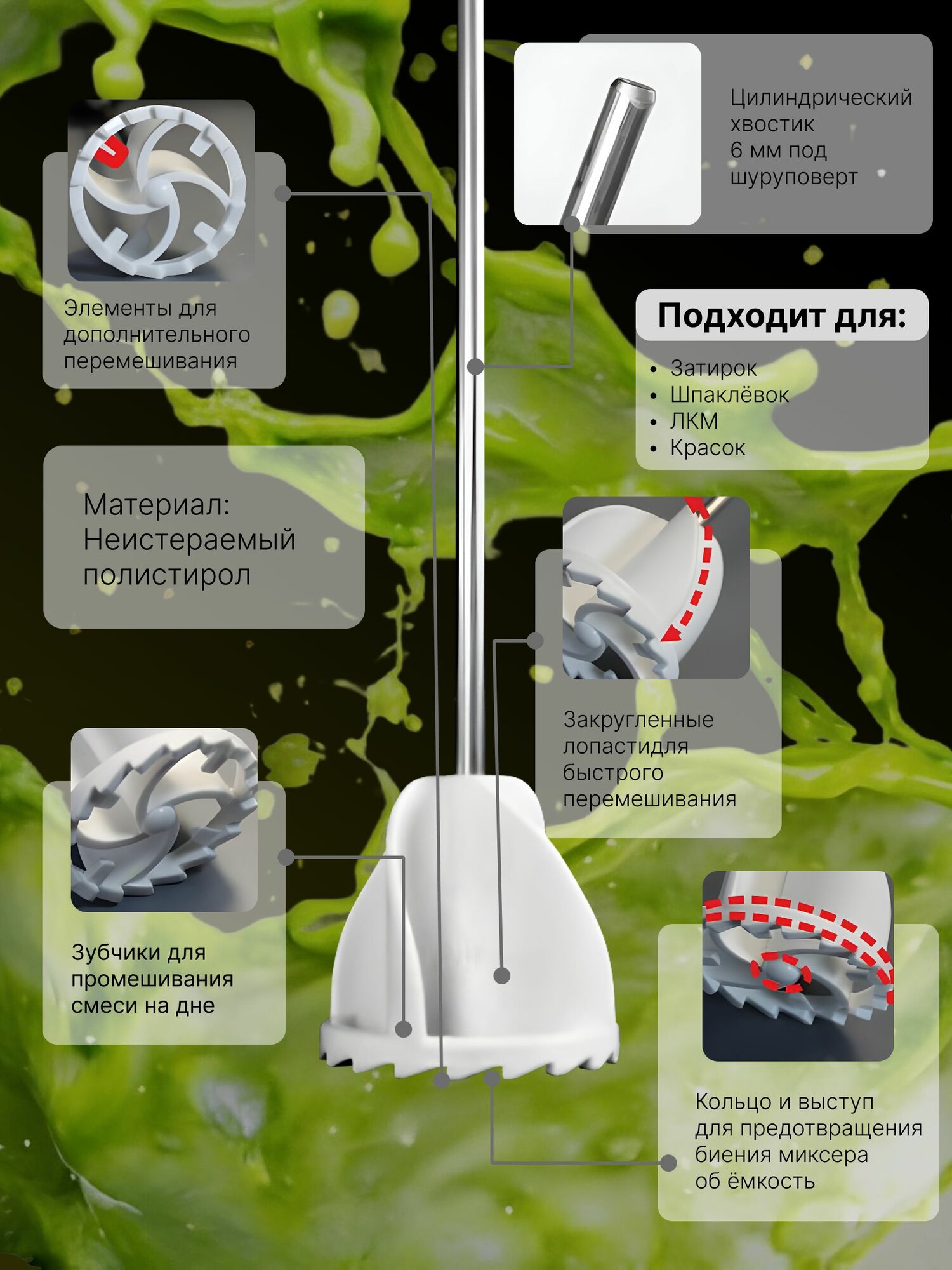 Изображение Миксер строительный насадка венчик для краски PROFI Decor, диаметр 60 мм / насадка на шуруповерт, дрель