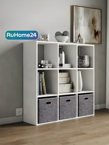 Изображение товара Стеллаж икеа Kvadro-9 белый деревянный напольный 96х28х96см (ШxГxВ)