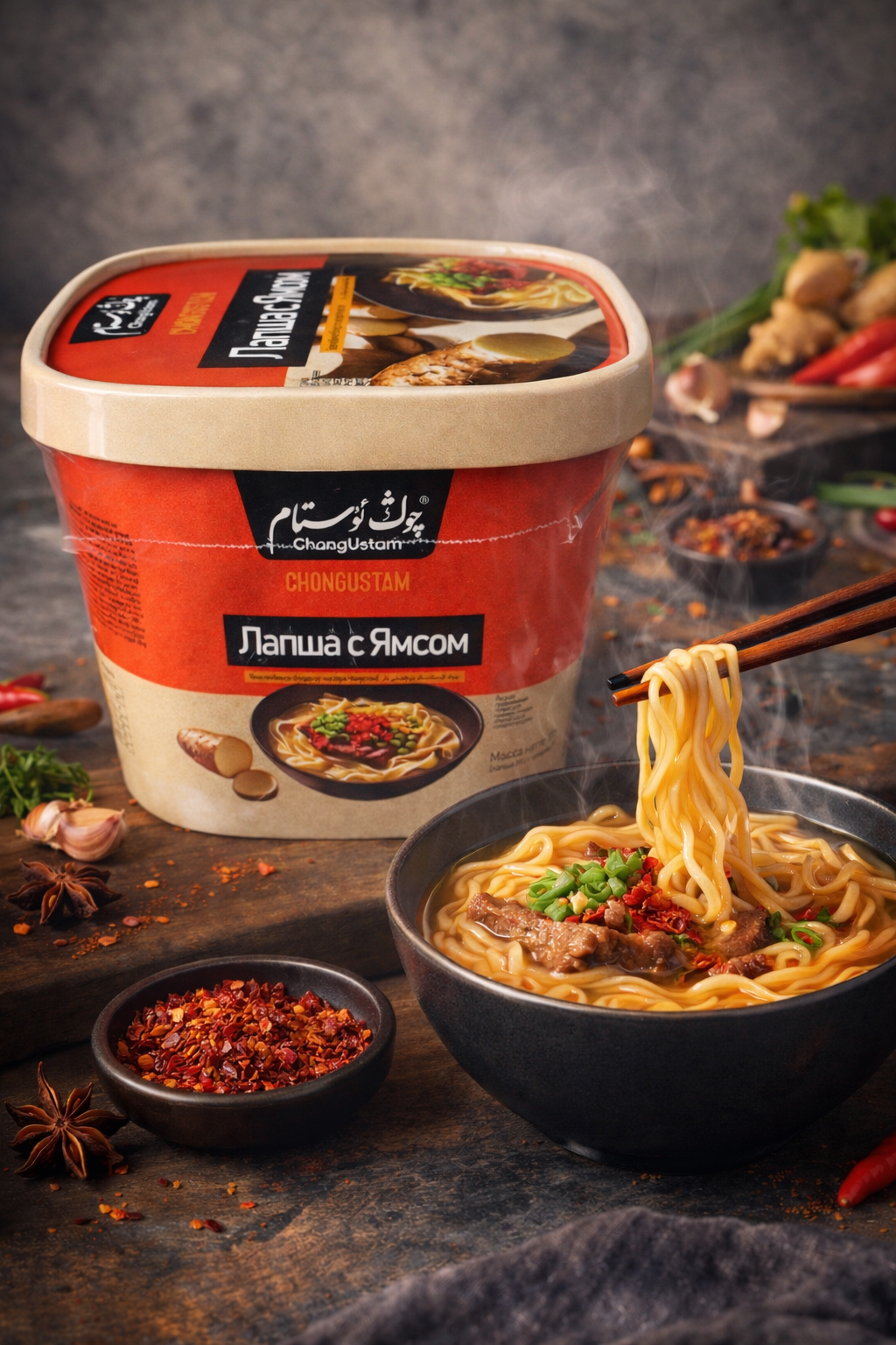 Лапша быстрого приготовления ChongUstam "Сытный обед", разные вкусы, 5 мин, разные вкусы