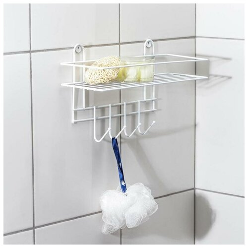 Полка для ванной прямая 4 крючка 3312521 см цвет белый 797₽