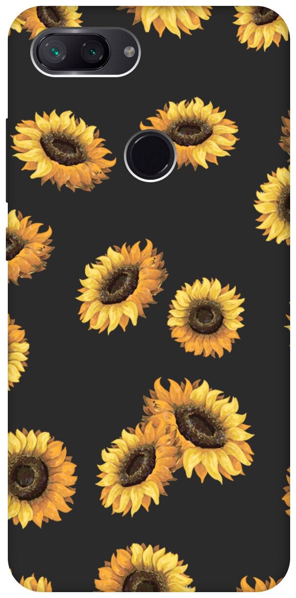 Матовый чехол Sunflowers для Xiaomi Mi 8 Lite / Сяоми Ми 8 Лайт с 3D эффектом черный