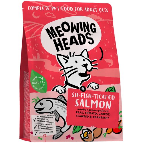 Сухой корм для кошек Meowing Heads для вывода шерсти, с лососем, с курицей 450 г (кусочки в соусе)