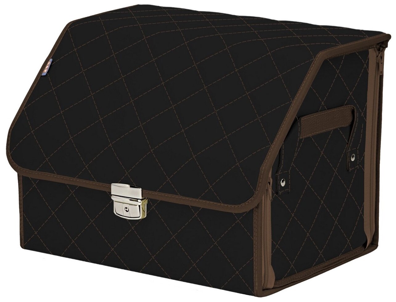 Органайзер-саквояж в багажник "Союз Премиум" (размер M). Цвет: черный с коричневой прострочкой Ромб.