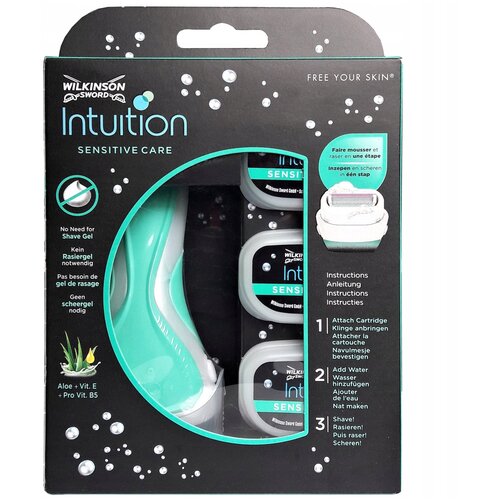 Wilkinson Sword INTUITION Sensitive / Бритвенный станок + сменные кассеты для бритвы (3 шт)