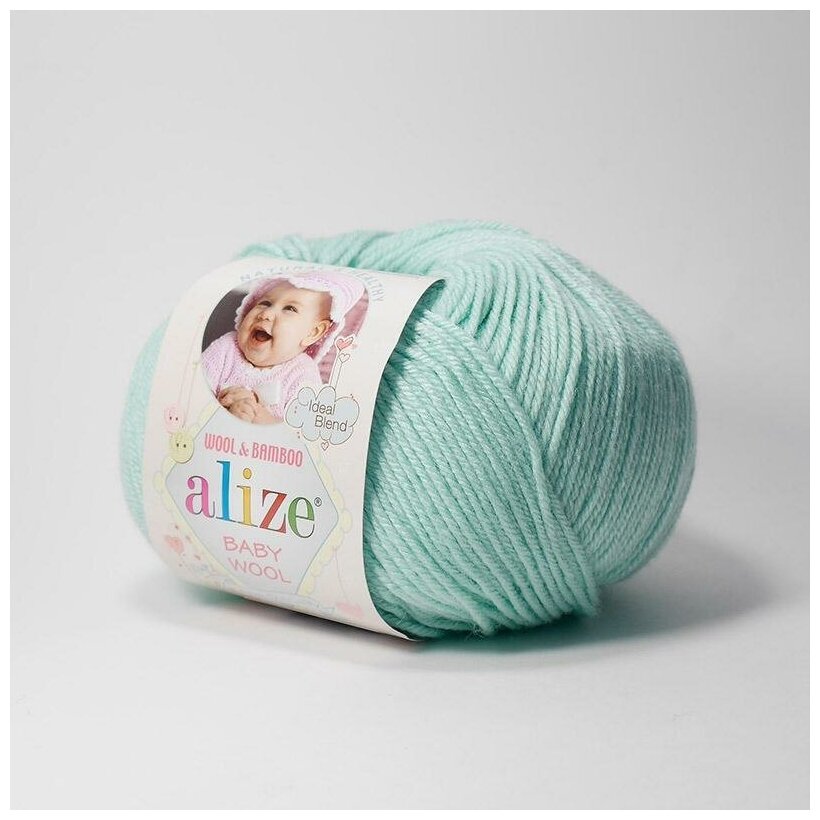 Пряжа Alize Baby Wool (Беби Вул) 19 водяная зелень 40% шерсть, 20% бамбук, 40% акрил 50г 175м 5шт