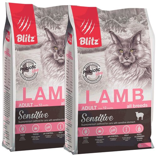 BLITZ SENSITIVE ADULT CAT LAMB для взрослых кошек с ягненком (2 + 2 кг) blitz sensitive adult small breeds lamb