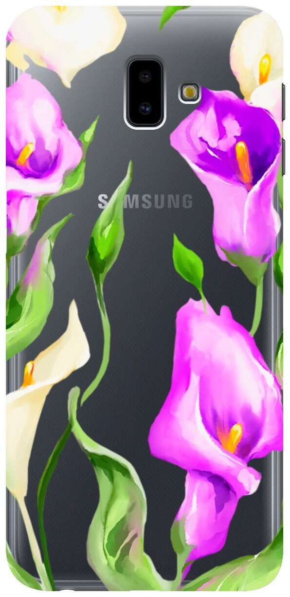 Силиконовый чехол на Samsung Galaxy J6+ (2018) / Самсунг Джей 6 плюс с 3D принтом "Amazing Callas" прозрачный