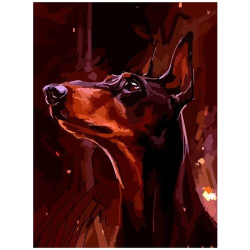 картина по номерам на холсте животные собака 12351 в 30x40 Картина по номерам на холсте собака Доберман (Огонь) - 8636 В 30x40