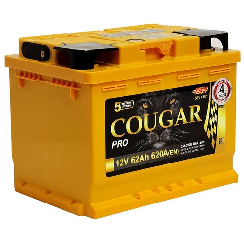 Аккумулятор COUGAR PRO 62 Ач 620А прямая полярность