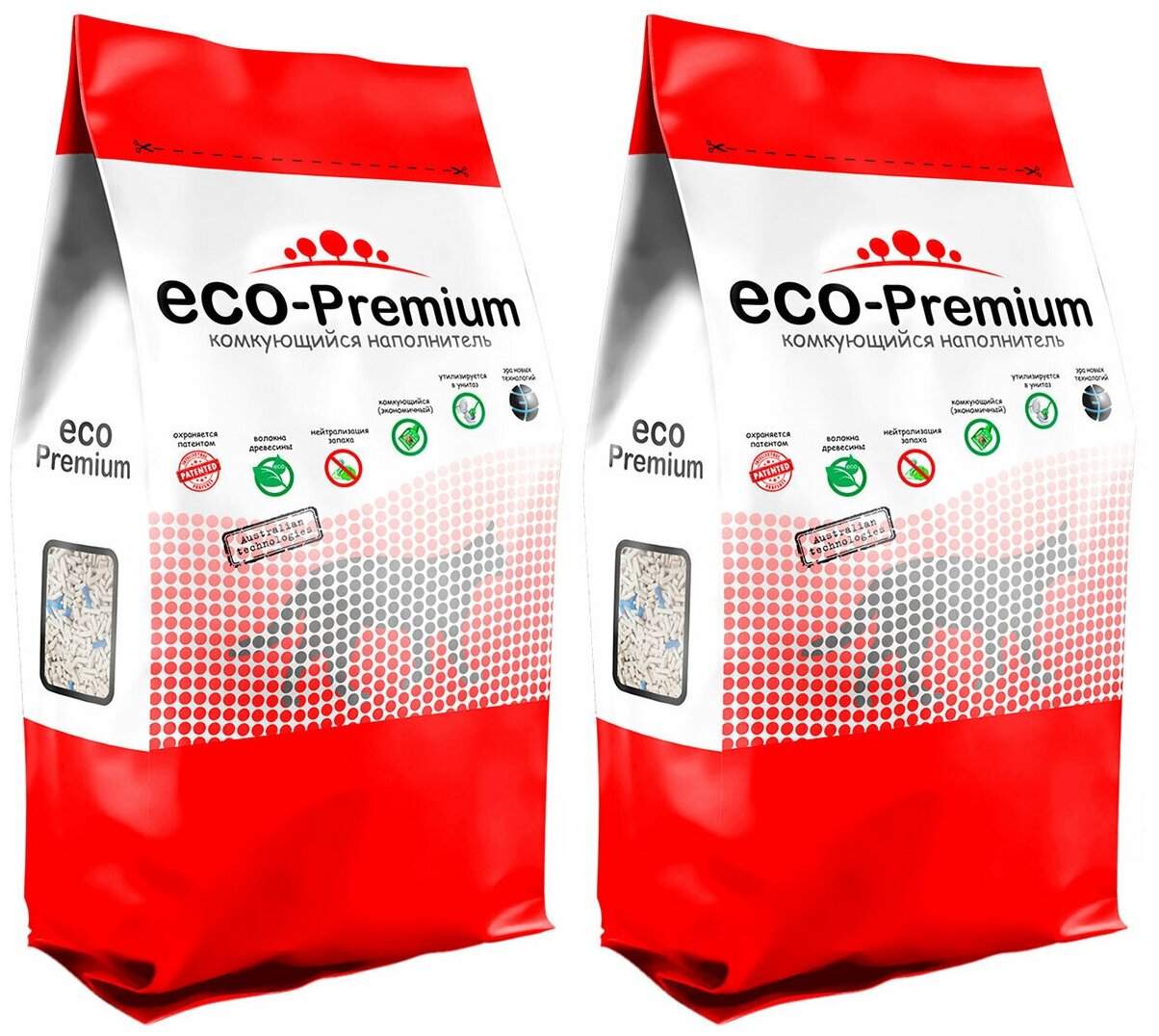 ECO-PREMIUM BLUE наполнитель древесный комкующийся для туалета кошек без запаха синий (20 + 20 кг)